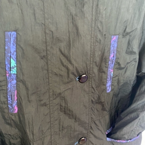 Vintage 80s ski jacket retro nylon black button up shoulder padded - Picture 4 of 16